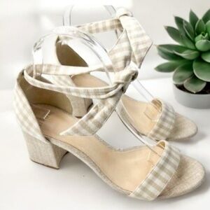 Alexandre Birman Canvas Gingham Clarita Heels Size 9 Nude & Natural Ankle Strap